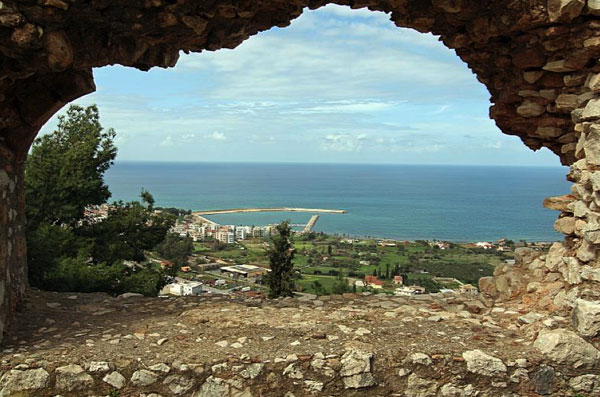 An area with a long olive oil making tradition - Her the view of the Ionian Sea from the ancient castle in Kyparissia.